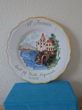 Vintage Italian Ceramic Wall Hanger Restaurant Plate Artist Signed 2008 Handmade